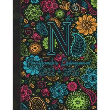 Imagem de Planificador Quinquenal 2022 - 2026: Inicial N I Regalo Calendario con Monogramas I Libreta de direcciones I Planificación anual y mensual I Planificador semanal I Regalo planificador con viñetas