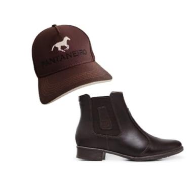 Imagem de bota feminina couro legitimo pantaneiro + bone bordado (café, BR, Adulto, Numérico, 34)