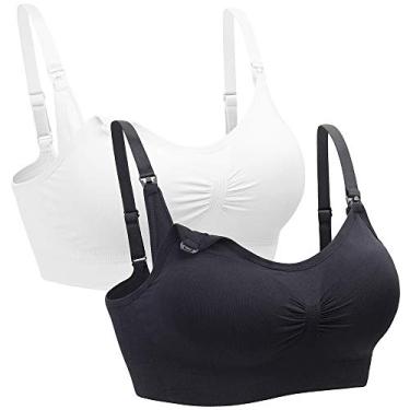 Imagem de Suekaphin Pacote com 2 sutiãs de maternidade para gestantes, amamentação, confortável, para dormir com extensores, Branco + preto, XGG