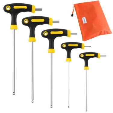 Imagem de Conjunto de chaves Allen sextavadas para bicicleta - 2,5/3/4/5/6 mm bicicleta metal alça em T chave sextavada de braço longo métrico com ponta esférica kits de ferramentas manuais para bicicleta pedal de guidão a disco reparo de montagem de freio a disco