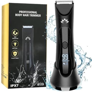 Imagem de Aparador de pelos da virilha e corpo Manscape para homens, pelos pubianos e bolas masculinas, IPX7 à prova d'água para barbear suave e sem cortes, base de carregamento, luz LED