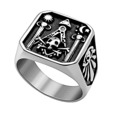 Imagem de Hoyazvet Anéis maçônicos para homens, aço inoxidável 316L/ouro 18 k/pulseira maçônica preta, com caixa de presente, Aço inoxidável, Sem pedra preciosa