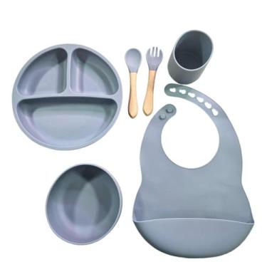 Imagem de Conjunto De Alimentação Infantil De Silicone 6 Peças Azul - HK Baby