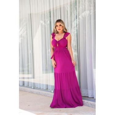 Imagem de Vestido feminino longo com bojo alças largas com babado saia em camada