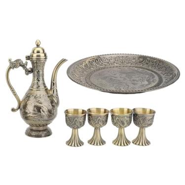 Imagem de Conjunto de chá Turco, Bandeja de chá de chá Com Bandeja de chá Com Bandeja de chá e 4 Xícaras, Conjuntos de chá Elegancecoffee Vintage, Decorações de Artesanato de chá (Bronze)