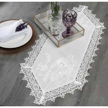 Imagem de Caminho de Mesa Floral Bordado Orlando Branco 150cm Jolitex