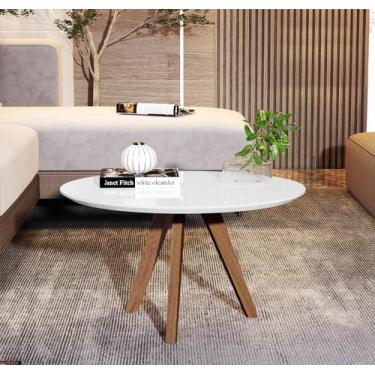 Imagem de Mesa de Centro Para Sala de Estar Moderna Redonda Pés Em Madeira Dubai