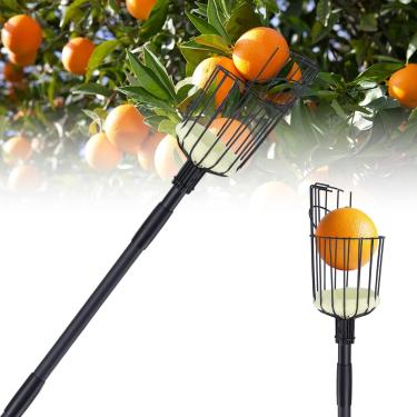 Imagem de Mastro de colhedor de frutas com cesta, ferramenta de coleta de frutas ajustável com cabo de aço inoxidável, ferramenta de alcance para pegar frutas e maçã, manga, pera, abacate, preto, preto