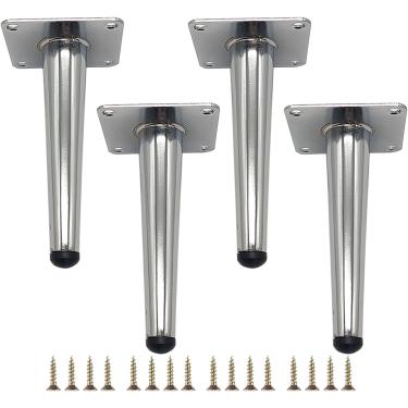 Imagem de Conjunto de 4 pés de gabinete de TV de suporte cônico de metal reto, peças de reposição DIY para sofá, mesa, armário, poltrona, otomano, prata, 12 cm/4,72 pol.
