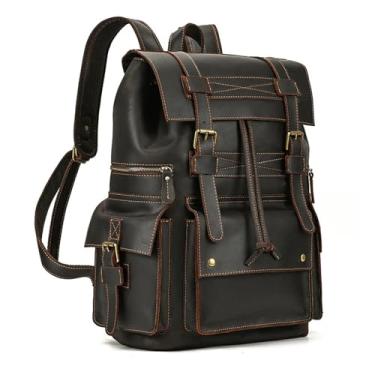 Imagem de Mochila de couro para homens masculino couro genuíno mochila de viagem para laptop mochila de 17 polegadas(Dark Brown)