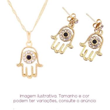 Imagem de Kit Mão de Fátima Hamsá com Strass - Colar + Brinco - Sunshine Cristai