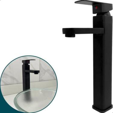 Imagem de Torneira Bica Alta Preta Inox Pia Banheiro Monocomando Misturador Aço 