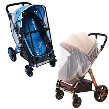 Imagem de Capa de chuva para carrinho de bebê Mosquito Net Universal Weather Shield Net rede para carrinho de corrida Pushchair Buggy Pram Protege o bebê contra chuva, inseto de vento, inseto de neve, escudo de proteção de tela de plástico