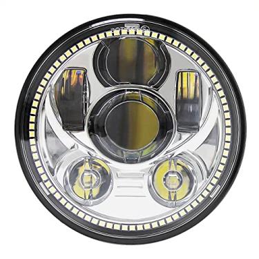 Imagem de Wisamic Farol de Motocicleta Led de 5,75" com Halo Drl Compatível com Harley Davidson Dyna Street Bob Super Wide Glide Low Rider Night Rod Train Softail Deuce Custom Sportster Iron 883 - Prata