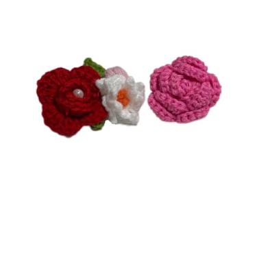 Imagem de Wtanrion Vintage fio trançado crochê rosa flor broche clipe feminino vestido decoração, Small, Acrilonitrila butadieno estireno Ferro, Pérola