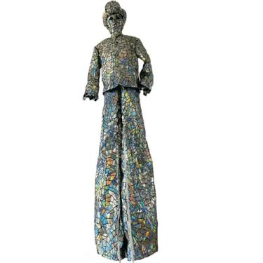 Imagem de Earthradius Fantasia de espelho de lantejoulas andador de palafitas LED robô fantasia DJ festa show dança festa fantasia ouro vermelho (cor sem LED, 3GG)