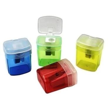 Imagem de Apontador Escolar C/Depósito Retangular Transparente Colorido Lápis Gr