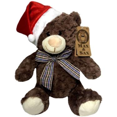 Imagem de Edição Especial Decoração De Natal - Brinquedo Boneco De Pelúcia Infantil Animal Animalzinho Urso Ursinho Marrom Luxo Papai Noel - 30 Centímetros De A