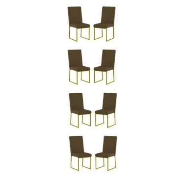 Imagem de Kit 8 Cadeiras Estofadas Base De Ferro Para Mesa De Jantar Marrom