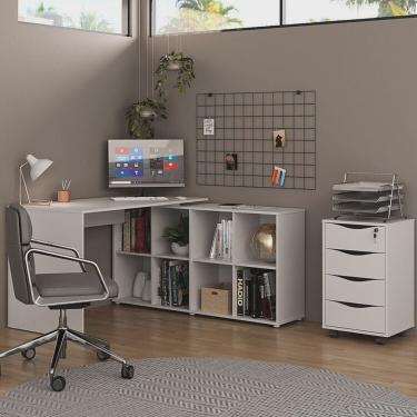 Imagem de Kit 2 Peças com Escrivaninha em L 8 Nichos e Gaveteiro Bit Organizador 4 Gavetas com Chave