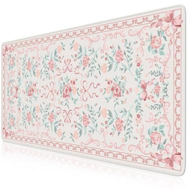 Imagem de iCasso Tapete de mesa rosa para mesa, lindo tapete de mesa para mulheres, mouse pad feminino com bordas costuradas, tapete de computador grande antiderrapante para jogos de estudo em casa e escritório