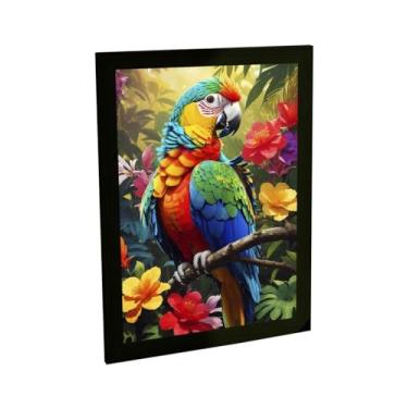 Imagem de Quadro Decorativo Arara E Flores Foto Animais Aves Quarto Sala Decoração Poster
