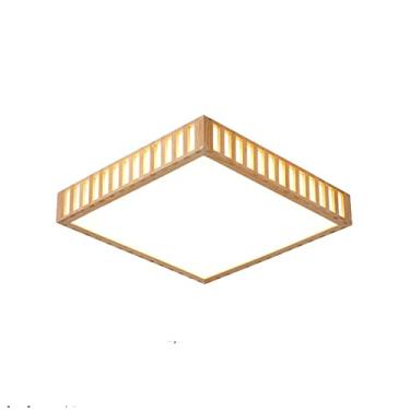 Imagem de Vintage Led madeira candeeiro de teto acessório com remoto regulável montagem em riscas quadrado Plafon LED teto acrílico sombra Plafon LED teto para corredor escada casa - luz branca 50 * 50 * 6 cm
