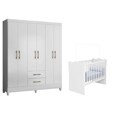 Imagem de Berço Doce Sonho Qmovi Branco E Guarda Roupa Panamá Moval Branco
