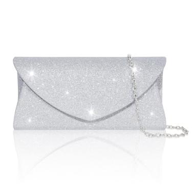 Imagem de Toptime Bolsas clutch para mulheres, bolsa de noite com envelope de glitter com corrente, bolsa feminina formal para casamento, coquetel, formatura, Prata, Small