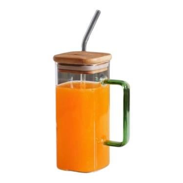 Imagem de Jogo 2 Copos Com Tampa De Bambu E Canudo 300ml Caneca De Vidro(VERDE)