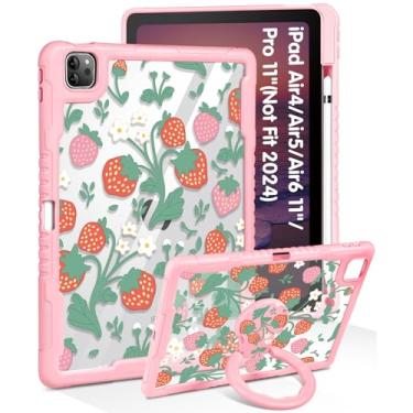 Imagem de Uppuppy Capa para iPad Air de 11 polegadas M3 2025 e M2 2024, Air 5ª/4ª geração, Pro 11 – Suporte para lápis feminino bonito e suporte transparente Kwaii Strawberry Girly para iPad Air 6/5/4 gerações,