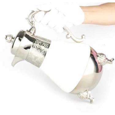 Imagem de Garrafa Térmica La Francesa de Pressão, 1L, Branco e Prata, Estilo Árabe