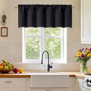 Imagem de Simplebrand Saia preta para janelas, cortinas blackout curtas para banheiro/lavanderia/janelas de porão com bolso de haste, saia de cortina sólida com isolamento térmico, cada 152 cm L x 45 cm, 1 peça