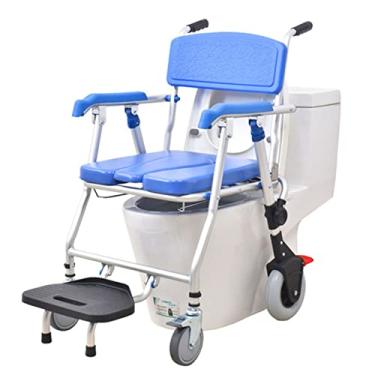 Imagem de Cadeira de vaso sanitário, cadeira de chuveiro dobrável para vaso sanitário, cadeira de rodas ajustável em altura com pedal dobrável removível e almofada de esponja, cômodos de cabeceira móveis para