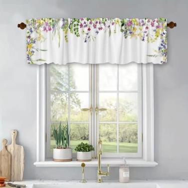 Imagem de Cortinas curtas de tratamento de janelas florais de primavera, cortinas blackout, bolso de haste, painel superior para banheiro, quarto, sala de estar, 137 x 45 cm