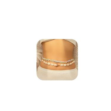 Imagem de Conjunto de corrente de cintura com contas multicamadas de 5 peças, biquíni sexy com pingente de concha para barriga e corpo, contas elásticas, joias de cintura, contas de praia, acessórios para o