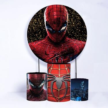 Imagem de Kit Painel de Festa Redondo de 1,50m e Trio de Cilindros Homem Aranha - Fera Print