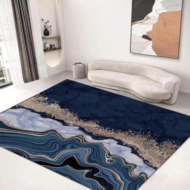Imagem de Tapete de área abstrata, tapete 1,6 m x 1,8 m para quarto, sala de estar, quarto de crianças, decoração de casa, tapete antiderrapante, dourado, mármore, azul, azul marinho