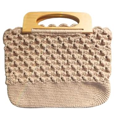 Imagem de Bolsa Feminina Artesanal em Crochê com Alça de Mão de Madeira - Caqui - Dorah