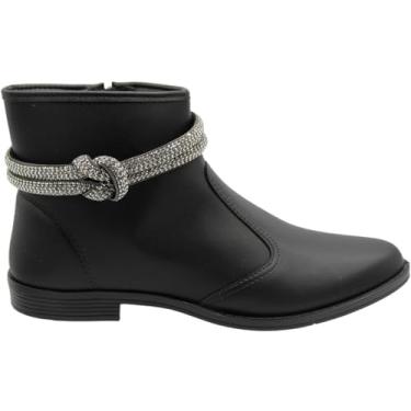 Imagem de Bota Ankle Boot Moleca Napa Estonia Tiras com Strass Feminina