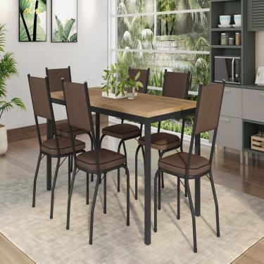 Imagem de Conjunto 1 Mesa 78x80x170 Cm com 6 Cadeiras Preto/Madeira Imbuia/Demolição