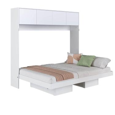 Imagem de Cama Casal Articulável Horizontal com Portas Branco MDP Hano