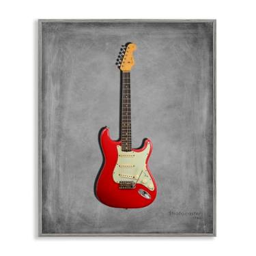 Imagem de Stupell Industries Guitarra vermelha clássica em arte giclée cinza emoldurada, design por Mark Rogan, 40 x 50 cm