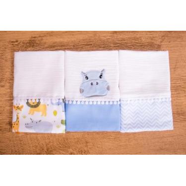 Imagem de Kit 3 Peças Fralda De Boca Para Bebê - Miguel Baby, Hipopotamo Azul