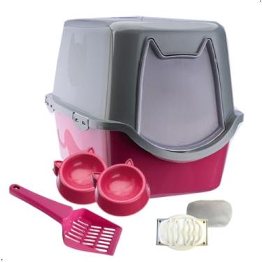 Imagem de Caixa Areia Fechada Banheiro Toalete Sanitário Gato Antiodor(Rosa)