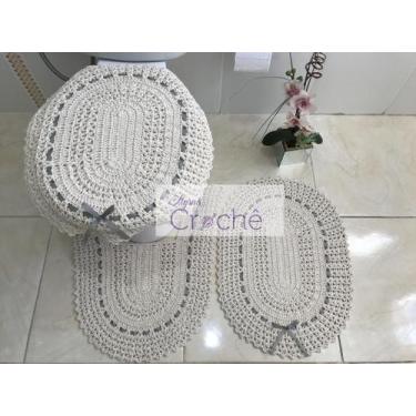 Imagem de Jogo de Banheiro Crochê com Fita - Myrna Crochê, Cinza