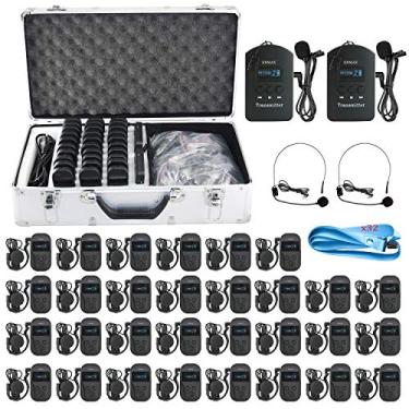 Imagem de EXMAX EXD-101 Sistema de transmissão de áudio de voz sem fio de 2,4 G + estojo de carregamento de liga de alumínio para interpretação simultânea de viagens na igreja - 2 transmissores e 30 receptores