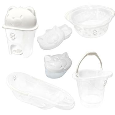 Imagem de Kit Banho Bebe Adoleta Comp Banheira Lixeira Bacia E Outros (Branco)