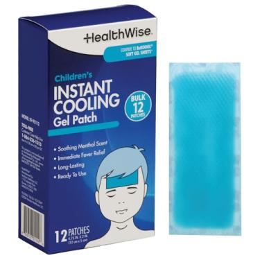 Imagem de HealthWise Adesivos de gel instantâneo | Lençóis de testa infantil | 12 unidades | 12 cm x 5 cm | Vapores calmantes de mentol | Alívio da febre | Fórmula não medicamentosa
