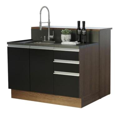 Imagem de Ilha de Cozinha com Bancada e Balcão 120 cm Rustic/preto Glamy Madesa